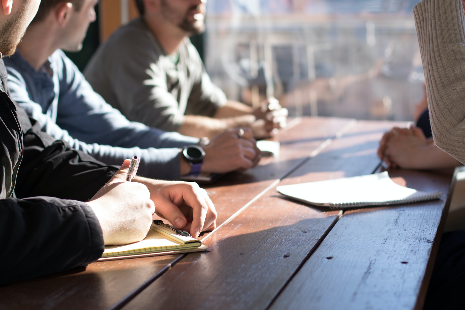 Team collaborating at a table